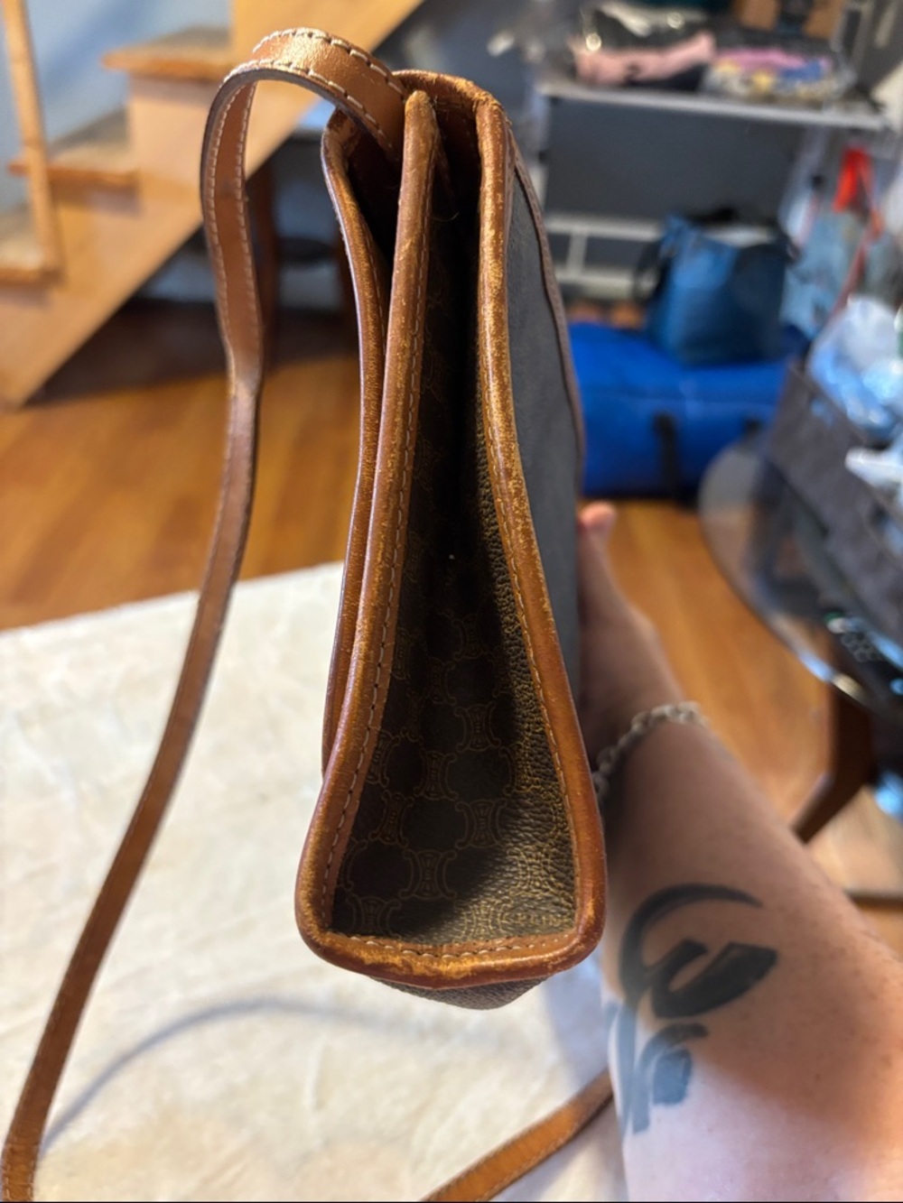 Celine Brown Monogram Canvas Toiletry Clutch with Tan Leather Trim - Picture 4 of 11